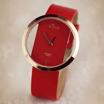 【Dalas】 6256韓版簡約 鏤空玻璃設計皮帶腕錶(紅色)