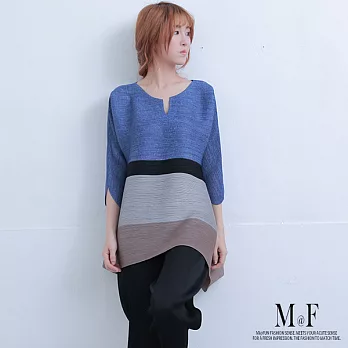 【M@F】設計領層次配色壓摺上衣-FREEFREE藍