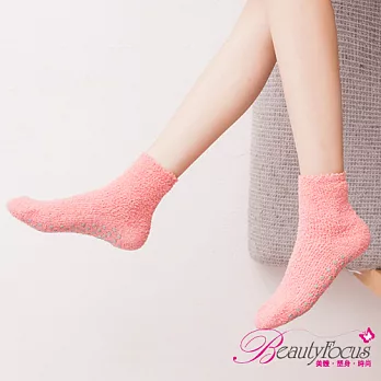 【BeautyFocus】細柔1/2保暖止滑居家襪2464素面款珊瑚紅