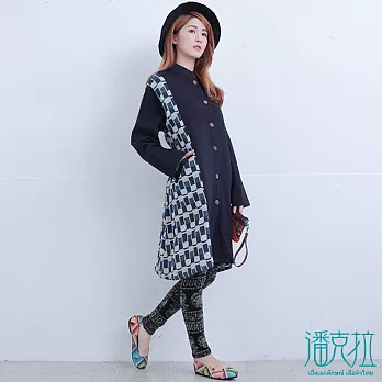 【潘克拉】格紋拼接緹花長上衣-FREEFREE深紫