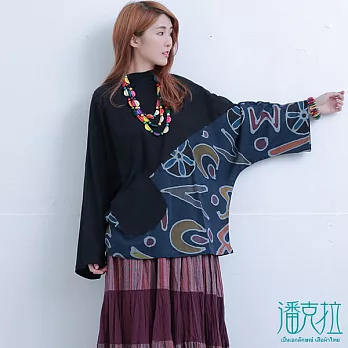 【潘克拉】斜拼接單口袋寬上衣-FREEFREE黑