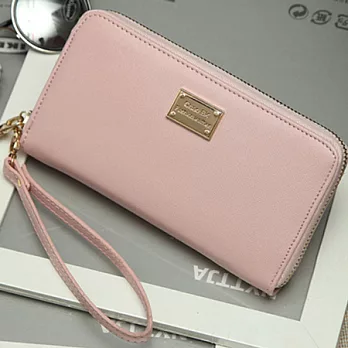 AmaZing 鐵牌防潑水單色系十字紋長夾 (3色可選)粉紅色