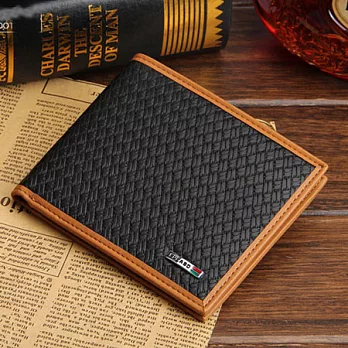 AmaZing 橘色邊框編織壓紋多功能男用短夾 (3色可選)黑色