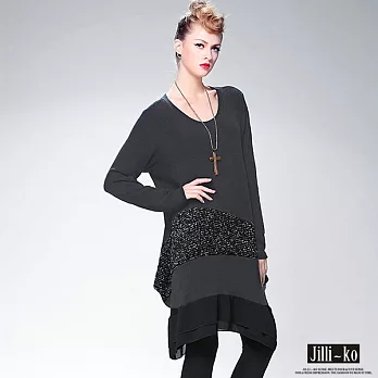 【JILLI-KO歐美設計】羊毛拼接雪紡襬時尚上衣(2色)-FREEFREE灰