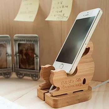 【Sylvia 典藏精品】竹製 充電式手機座 懶懶貓