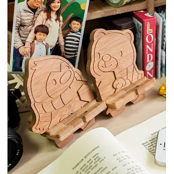【Sylvia 典藏精品】竹製 企鵝與北極熊情侶 情侶手機座
