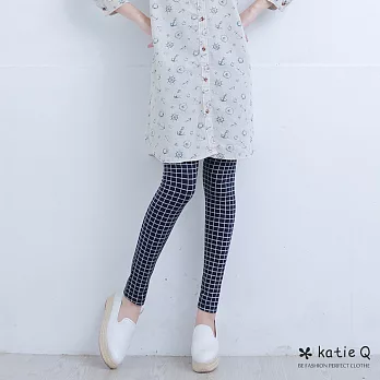【KatieQ】細方格內搭褲-FREEFREE藍