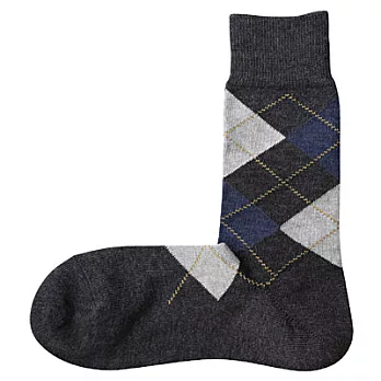 [MUJI無印良品]男棉混菱格紋直角襪墨灰25~27cm