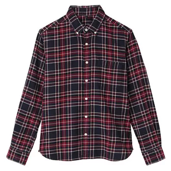 [MUJI無印良品]男有機棉法蘭絨格紋扣領襯衫S紅色