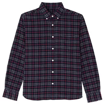 [MUJI無印良品]男有機棉法蘭絨格紋扣領襯衫S深藍