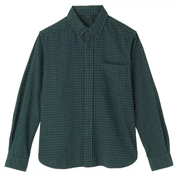 [MUJI無印良品]男有機棉法蘭絨格紋扣領襯衫M綠色