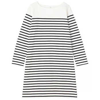 [MUJI無印良品]女有機棉粗織寬紋長袖洋裝M白橫紋