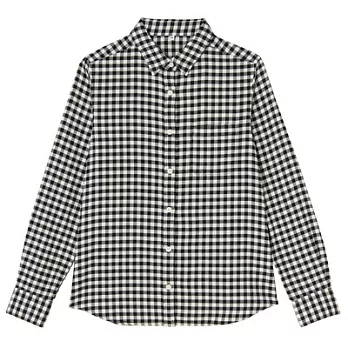 [MUJI無印良品]女有機棉法蘭絨格紋襯衫M黑色