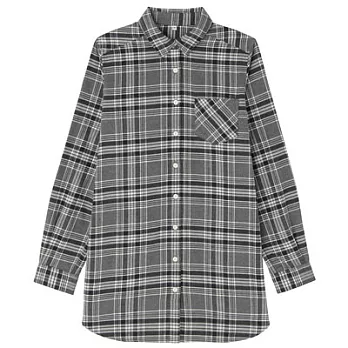 [MUJI無印良品]女有機棉法蘭絨格紋長版衫S灰色