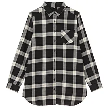 [MUJI無印良品]女有機棉法蘭絨格紋長版衫M深灰