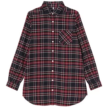 [MUJI無印良品]女有機棉法蘭絨格紋長版衫S紅色