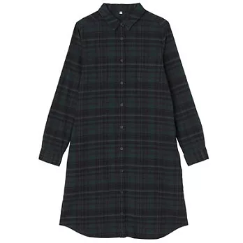 [MUJI無印良品]女有機棉法蘭絨格紋洋裝S深綠
