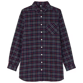 [MUJI無印良品]女有機棉法蘭絨格紋長版衫M深藍