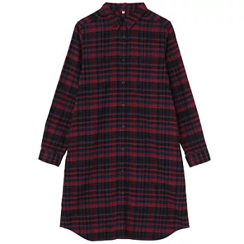 [MUJI無印良品]女有機棉法蘭絨格紋洋裝M深紅