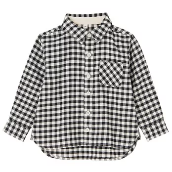 [MUJI 無印良品]幼兒有機棉法蘭絨格紋襯衫80黑色