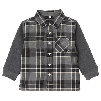 [MUJI 無印良品]幼兒有機棉輕鬆活動舒適拼接法蘭絨襯衫80灰白格紋