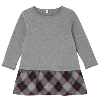 [MUJI 無印良品]幼兒有機棉輕鬆活動舒適拼接法蘭絨長版衫80紅格紋