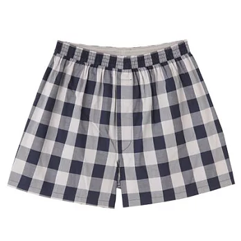 [MUJI 無印良品]男有機棉布帛前開平口褲S暗藍格紋