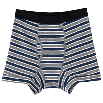 [MUJI 無印良品]男有機棉針織前開拳擊內褲S淡藍橫紋