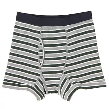 [MUJI 無印良品]男有機棉針織前開拳擊內褲S煙燻綠橫紋