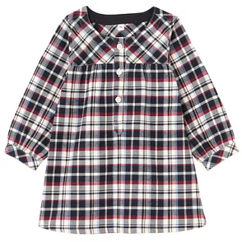 [MUJI 無印良品]幼兒有機棉法蘭絨格紋長版衫90象牙白