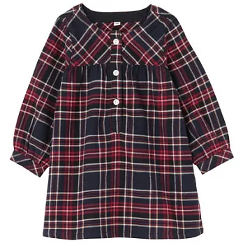 [MUJI 無印良品]幼兒有機棉法蘭絨格紋長版衫90紅色