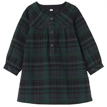 [MUJI 無印良品]幼兒有機棉法蘭絨格紋長版衫90深綠