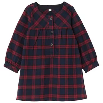 [MUJI 無印良品]幼兒有機棉法蘭絨格紋長版衫80深紅