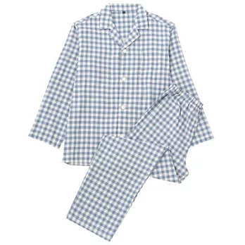 [MUJI 無印良品]男有機棉二重紗織家居睡衣M淡藍格紋