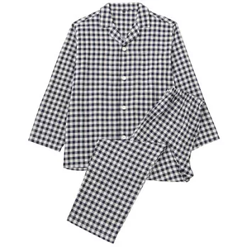 [MUJI 無印良品]男有機棉二重紗織家居睡衣M暗藍格紋