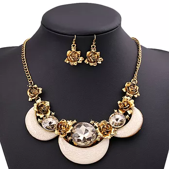 [Bling Q]金光閃閃半月玫瑰項鍊(白)