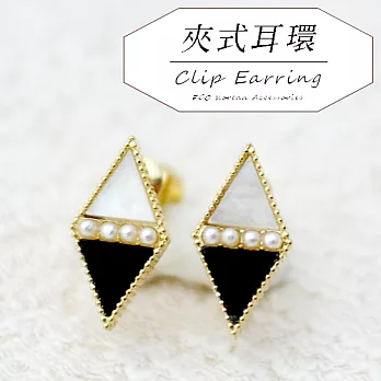 【安珂ECO正韓飾品】俐落雙色綴鑽菱形 夾式耳環(4色)黑白