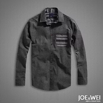 【JOE & WEI】口袋接布設計木釦襯衫(2色)-M-XLM黑