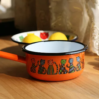 Smaltum布拉格 琺瑯片手鍋_幾何喵咪_柑橘