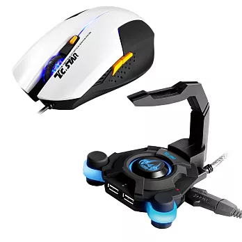 T.C.STAR白色電競有線光學滑鼠+鼠線夾TCN190WE+TCH100