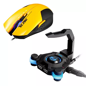 T.C.STAR黃色電競有線光學滑鼠+鼠線夾TCN190YW+TCH100