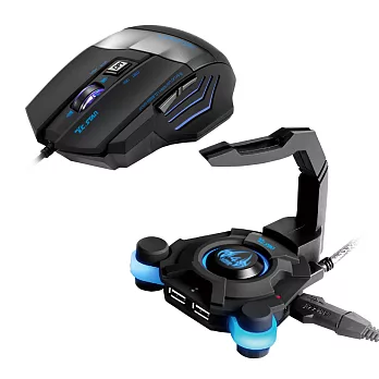 T.C.STAR 6D光學電競滑鼠 怪獸e系藍色 +鼠線夾TCN192BU+TCH100