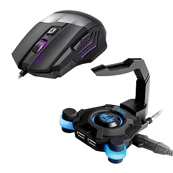 T.C.STAR 6D光學電競滑鼠 怪獸e系紫色 +鼠線夾TCN192PR+TCH100