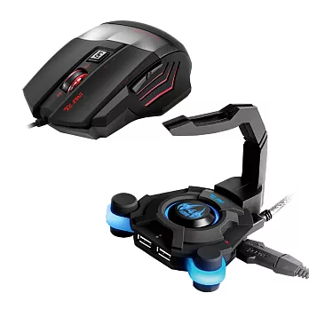 T.C.STAR 6D光學電競滑鼠 怪獸e系 紅色+鼠線夾TCN192RD+TCH100