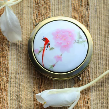貼花白瓷隨身鏡‧古典的東方美‧櫻紅醉人
