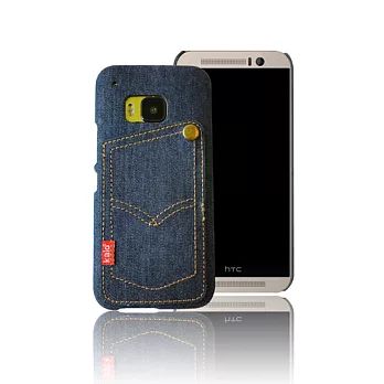Kalo 卡樂創意 hTC One M9 個性丹寧卡片口袋保護殼深藍色