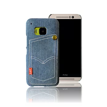 Kalo 卡樂創意 hTC One M9 個性丹寧卡片口袋保護殼淺藍色