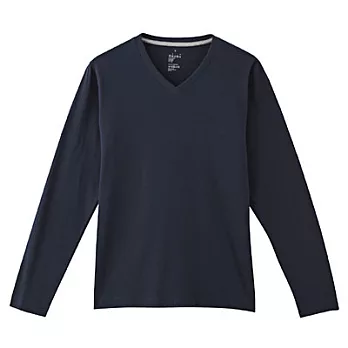 [MUJI 無印良品]男有機棉V領長袖T恤XL暗藍
