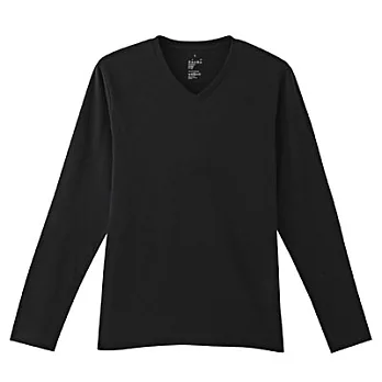 [MUJI 無印良品]男有機棉V領長袖T恤XL黑色
