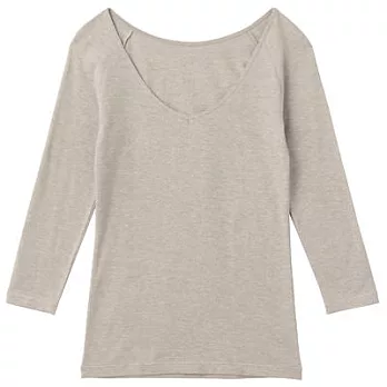 [MUJI 無印良品]女棉混羊毛彈性保暖V領八分袖衫XL淺米